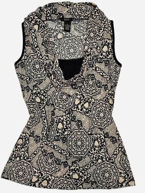 Y2K GNW Black & Cream Printed Sleeveless Cowl Neck Top S/M